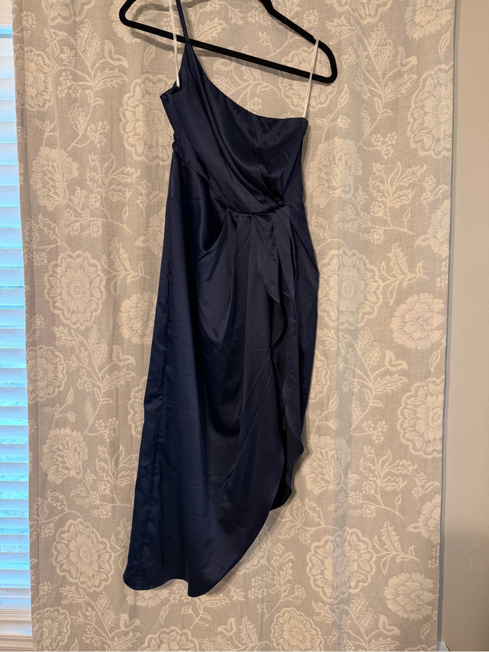 Lulu's Navy One-Shoulder Satin Dress